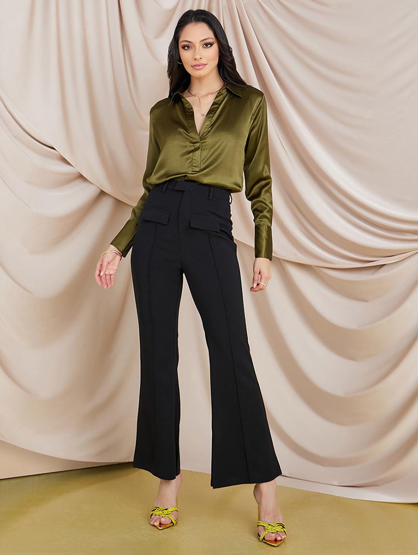 women olive satin regular shirt - 20533832 - Standard Image - 4