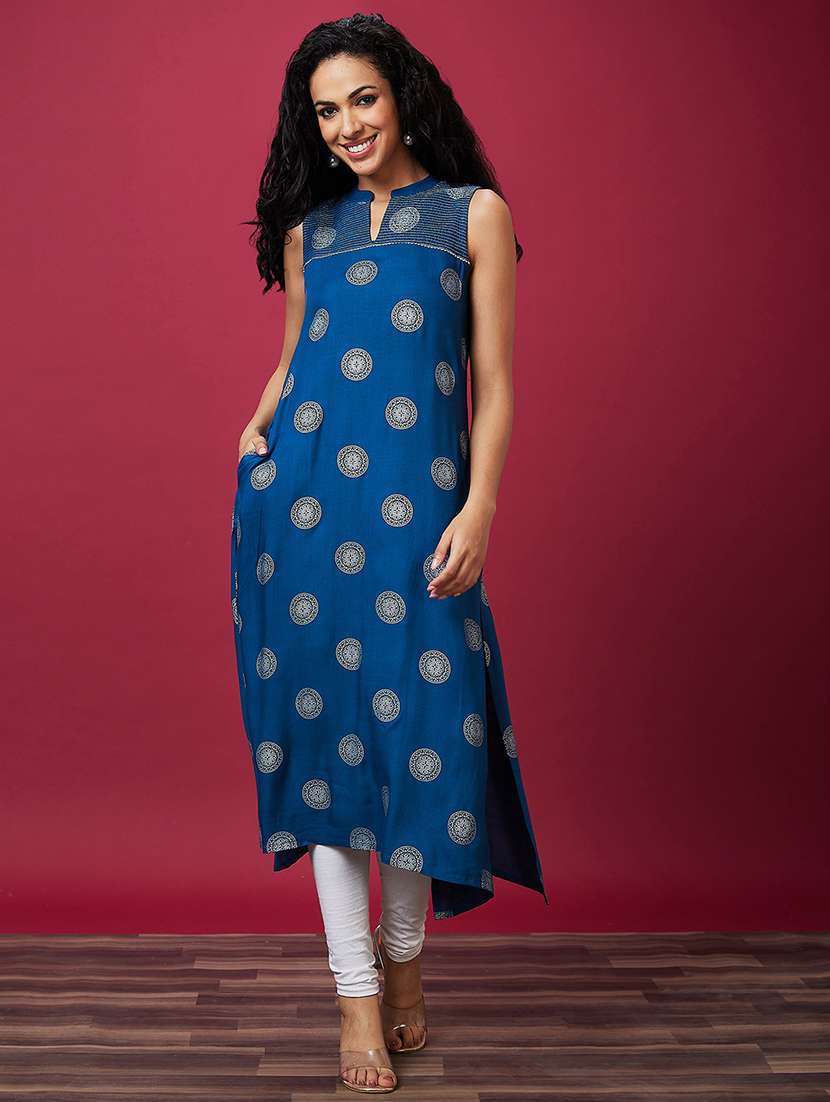 blue printed a-line kurta - 20533977 -  Standard Image - 4