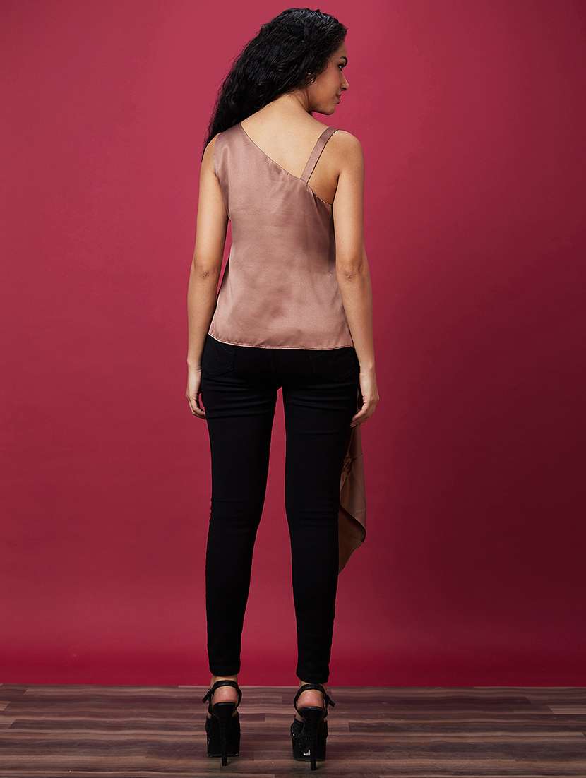 brown solid regular top - 20534023 -  Standard Image - 4