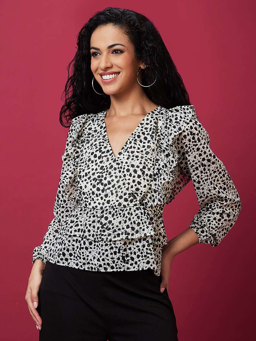 white polka dot regular top