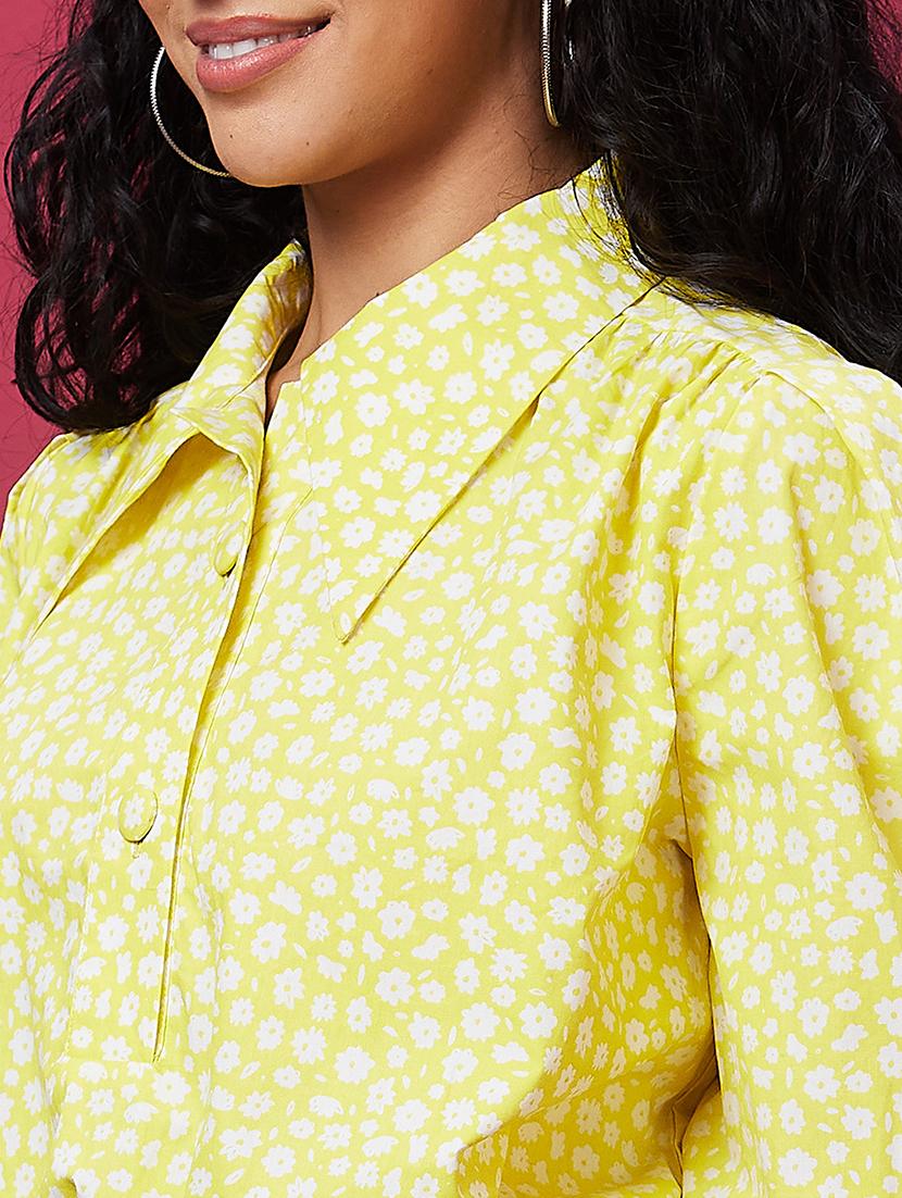 yellow floral printed crop top - 20534025 - Standard Image - 6