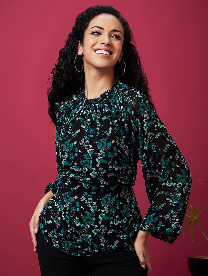 black floral printed regular top - 20534026 -  Standard Image - 1