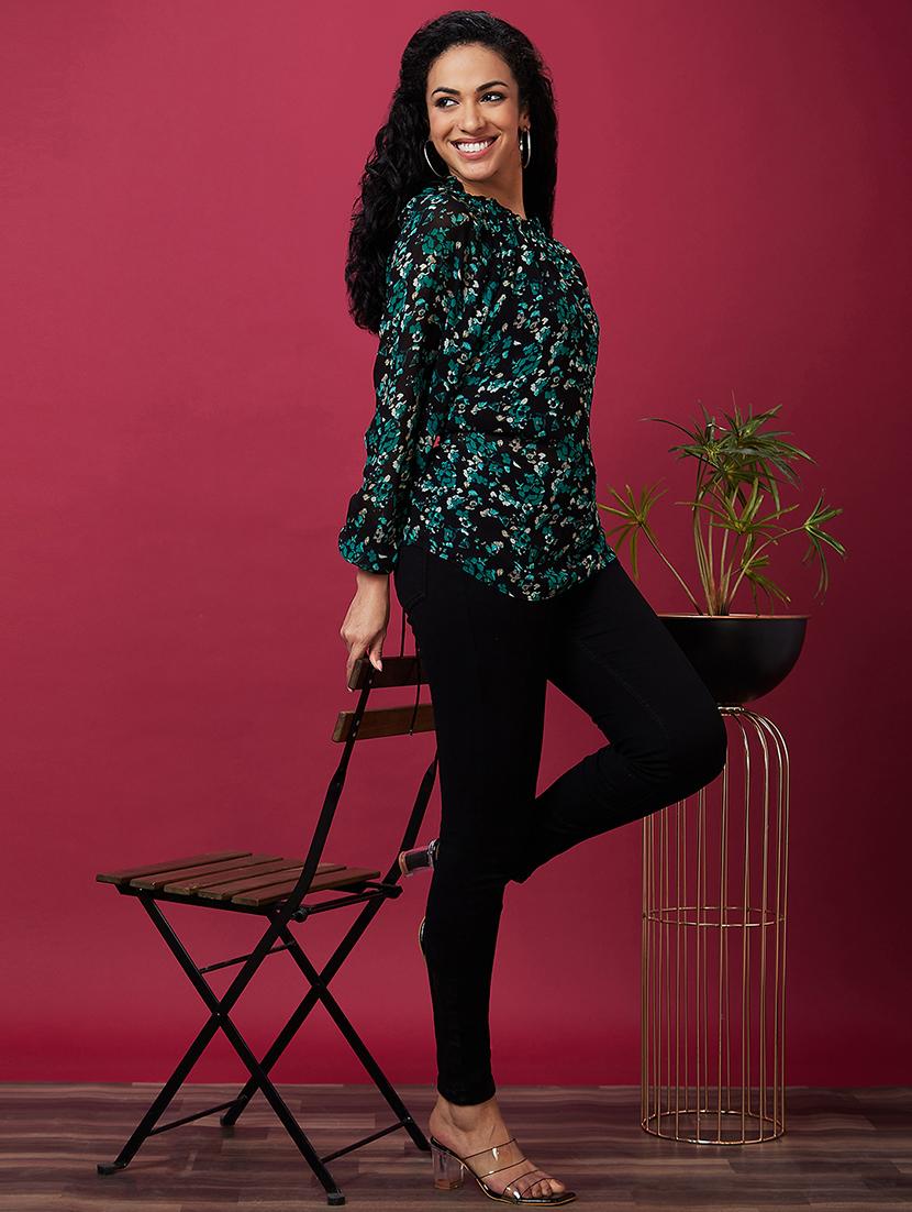 black floral printed regular top - 20534026 - Standard Image - 4