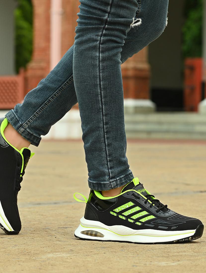 men black & neon lace-up sports shoe - 20534166 - Standard Image - 1