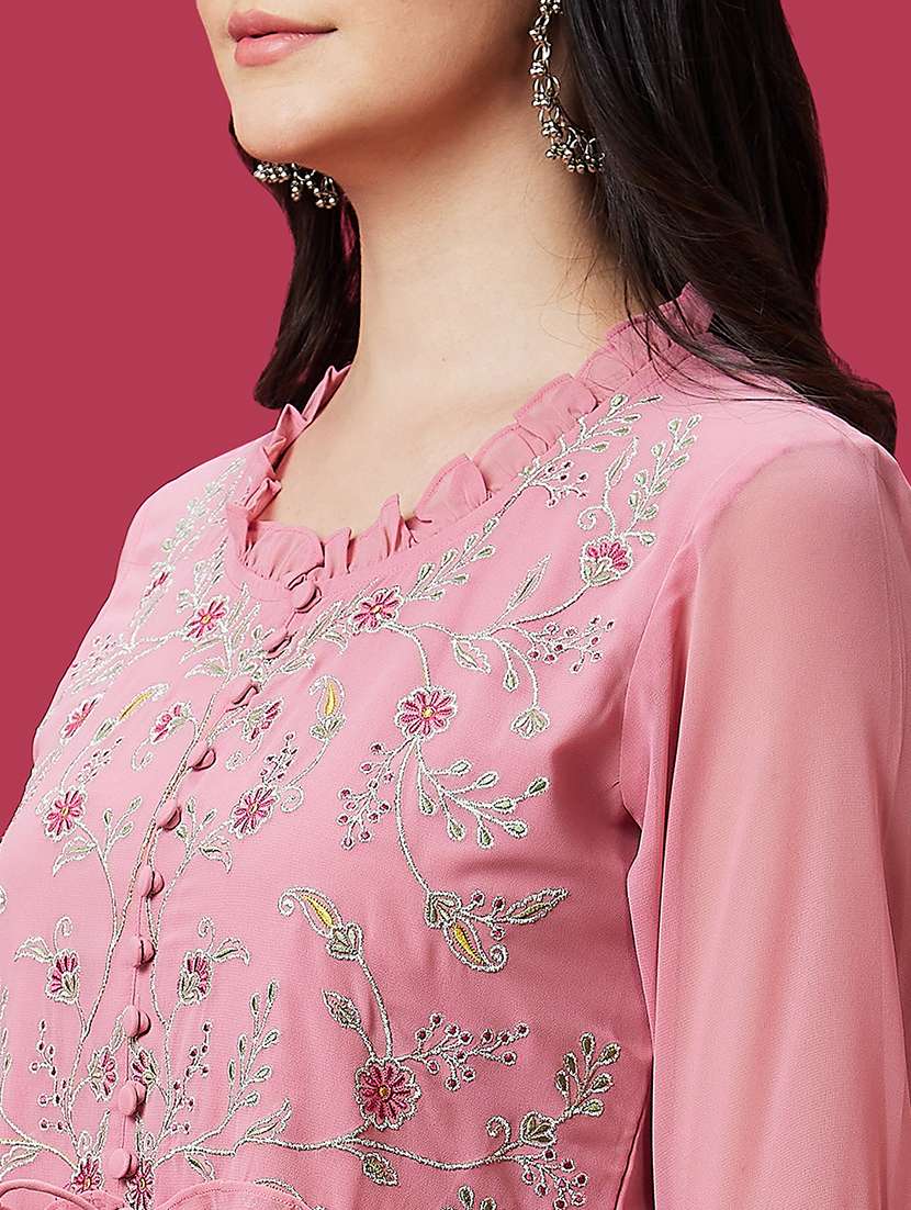 pink embroidered front slit kurta - 20534171 -  Standard Image - 6
