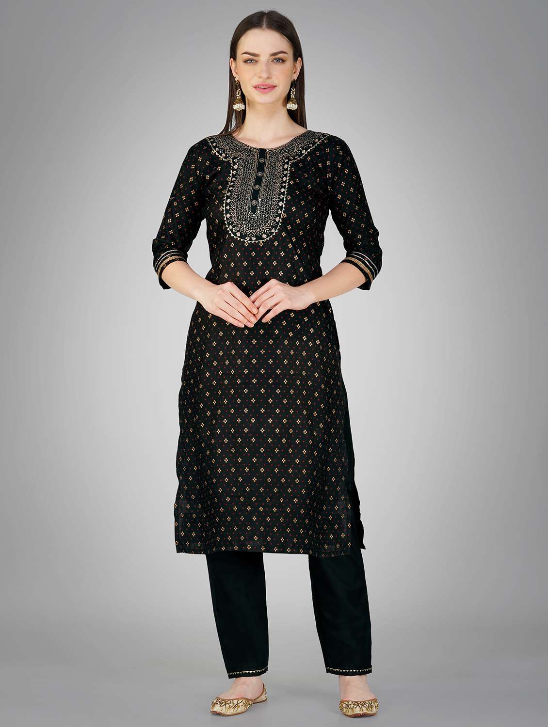 black cotton blend kurta pant set - 20534287 - Standard Image - 1