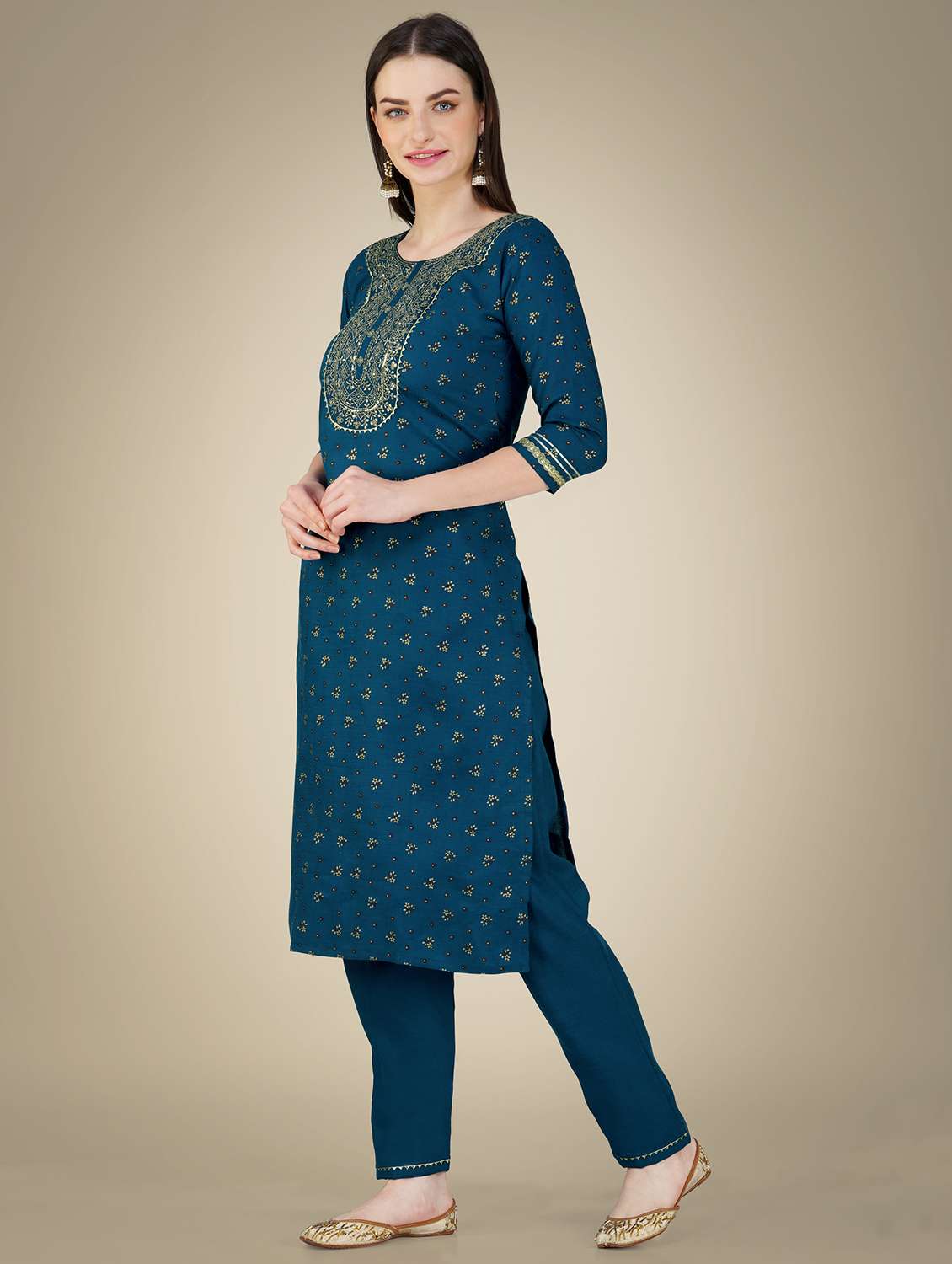 blue cotton blend kurta pant  set - 20534291 -  Standard Image - 1