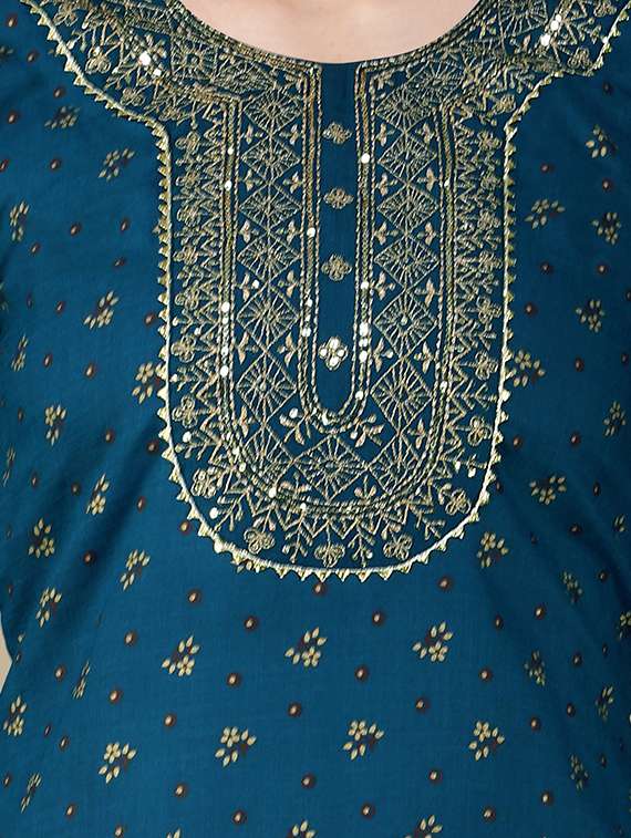 blue cotton blend kurta pant  set - 20534291 -  Standard Image - 4