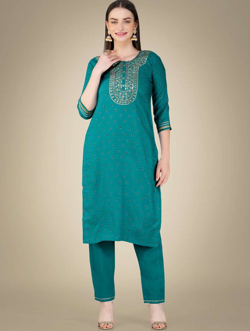 light blue cotton blend kurta pant  set - 20534294 -  Standard Image - 1