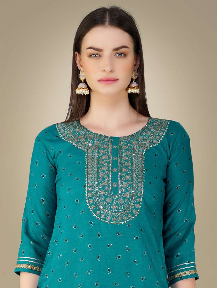 light blue cotton blend kurta pant set - 20534294 - Standard Image - 4