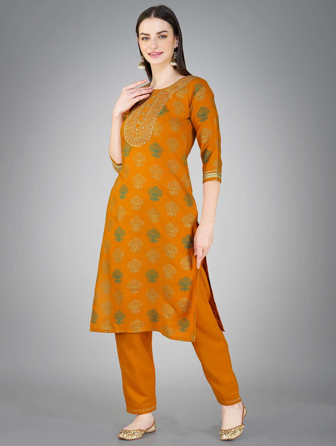 yellow cotton blend kurta pant  set - 20534296 -  Standard Image - 1
