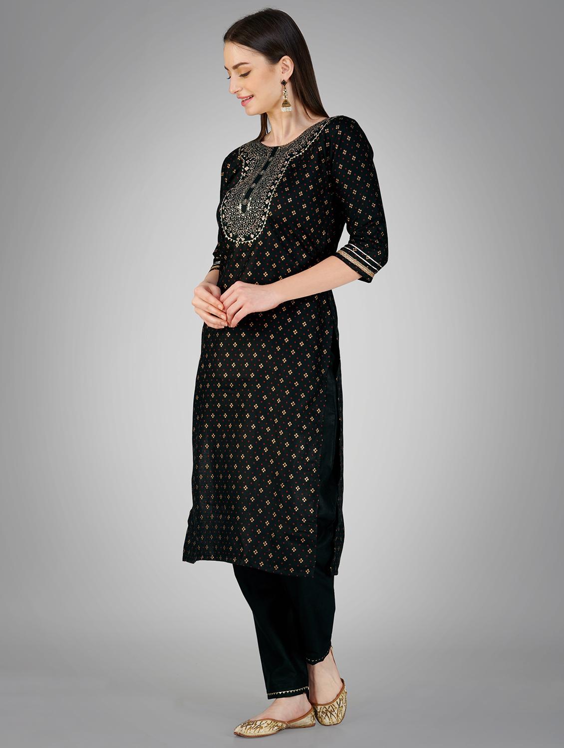 black cotton blend kurta pant set - 20534297 - Standard Image - 1