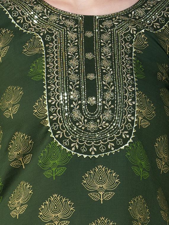 olive cotton blend kurta pant set - 20534298 - Standard Image - 4