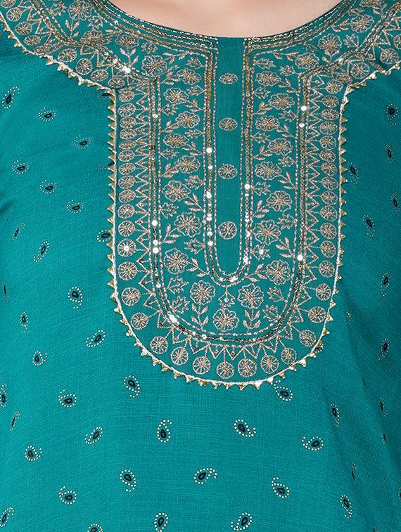 light blue cotton blend kurta pant set - 20534304 - Standard Image - 4