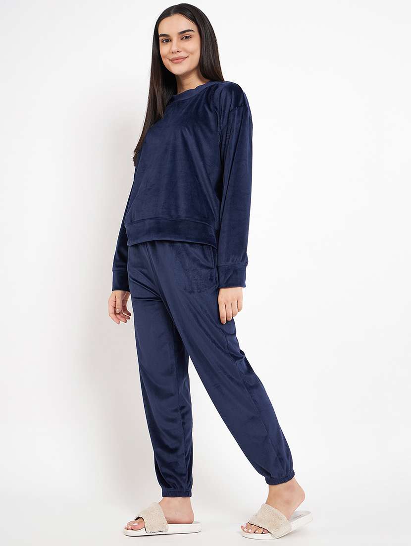 women long sleeved solid nightwear pyjama set - 20534311 -  Standard Image - 1