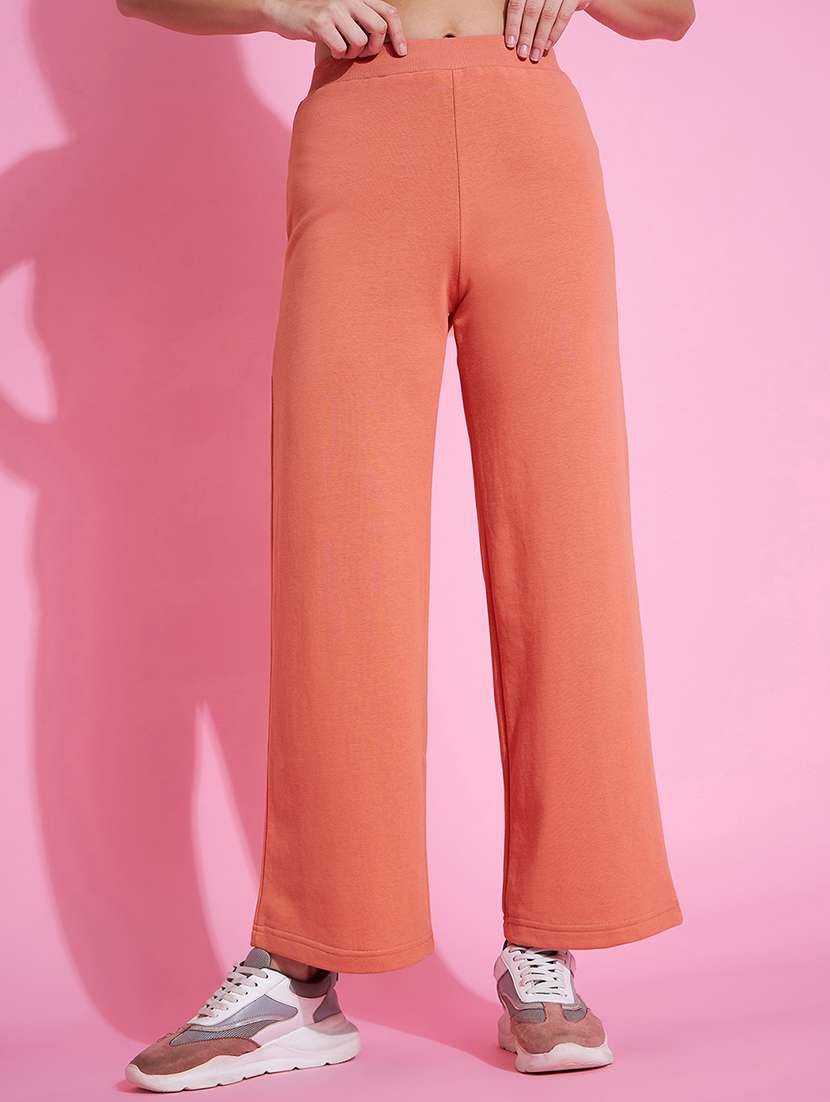 women coral orange cotton track pant