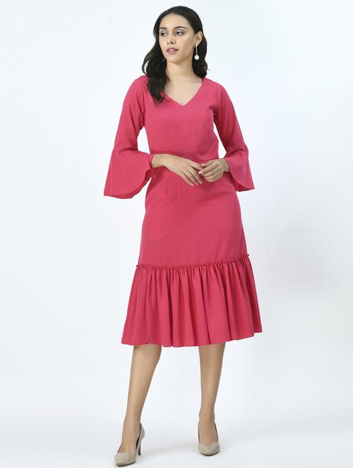 women solid bell sleeves ruffle dress - 20534378 - Standard Image - 0