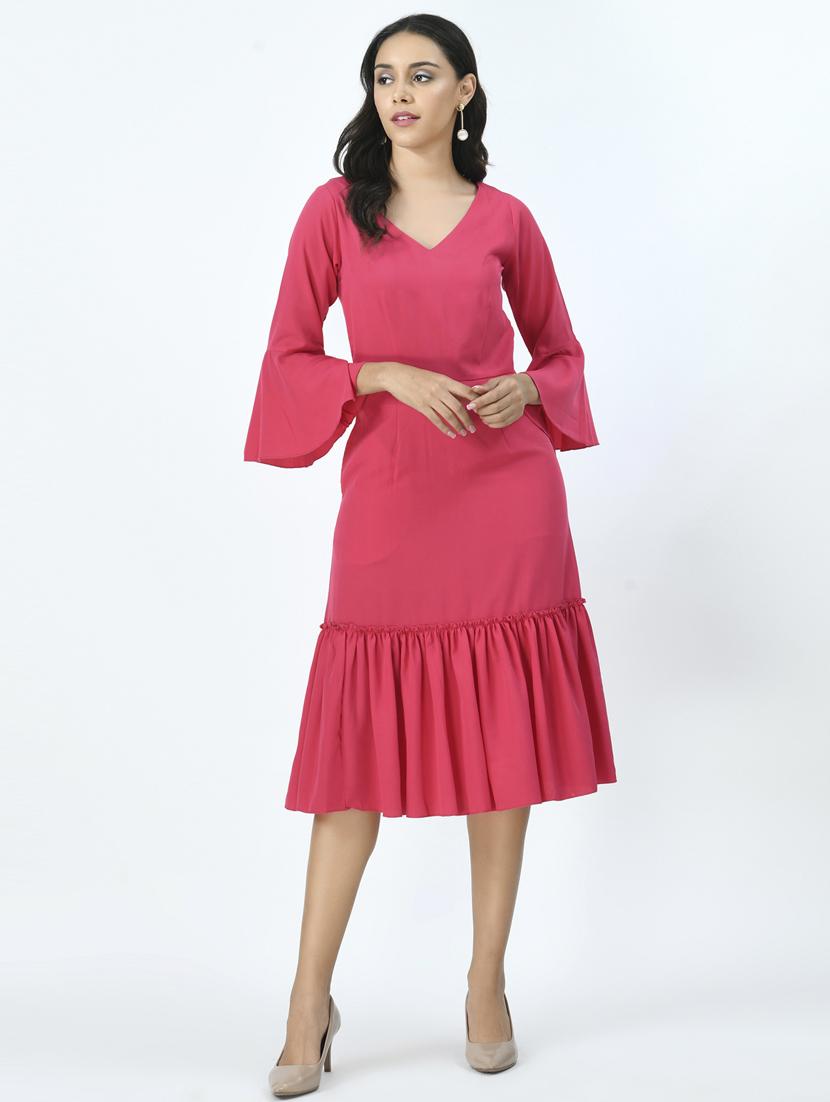 women solid bell sleeves ruffle dress - 20534378 - Zoom Image - 0