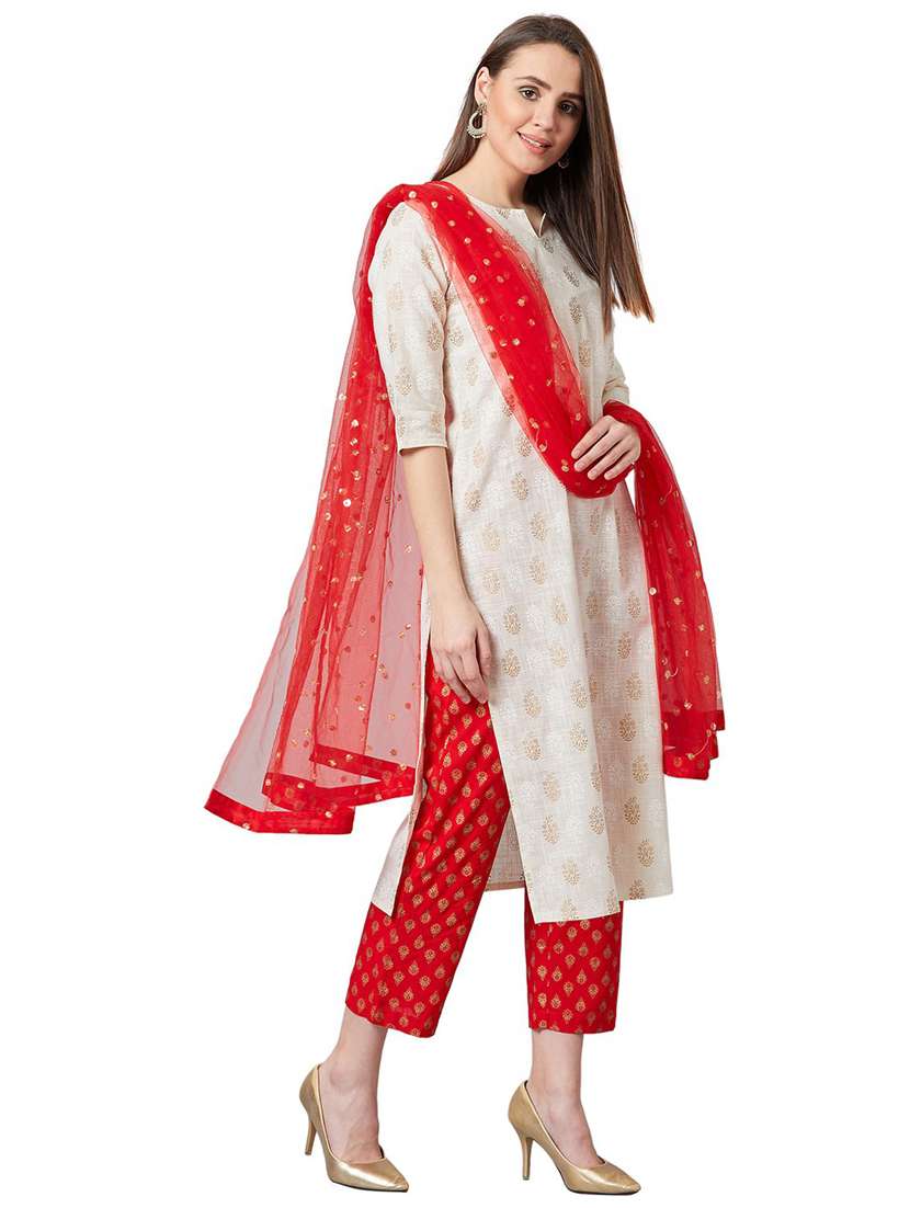 off white & red kurta salwar set