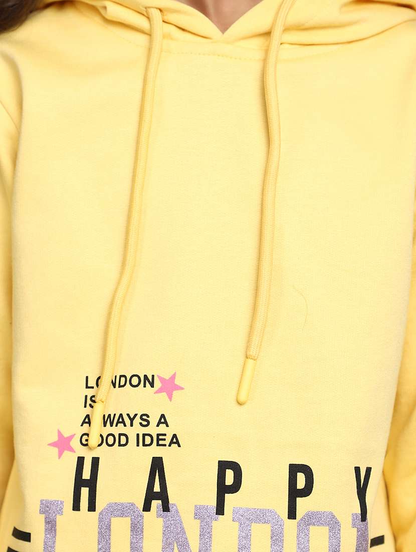 girls yellow front typographic printed hooded top & trouser set - 20534487 -  Standard Image - 4