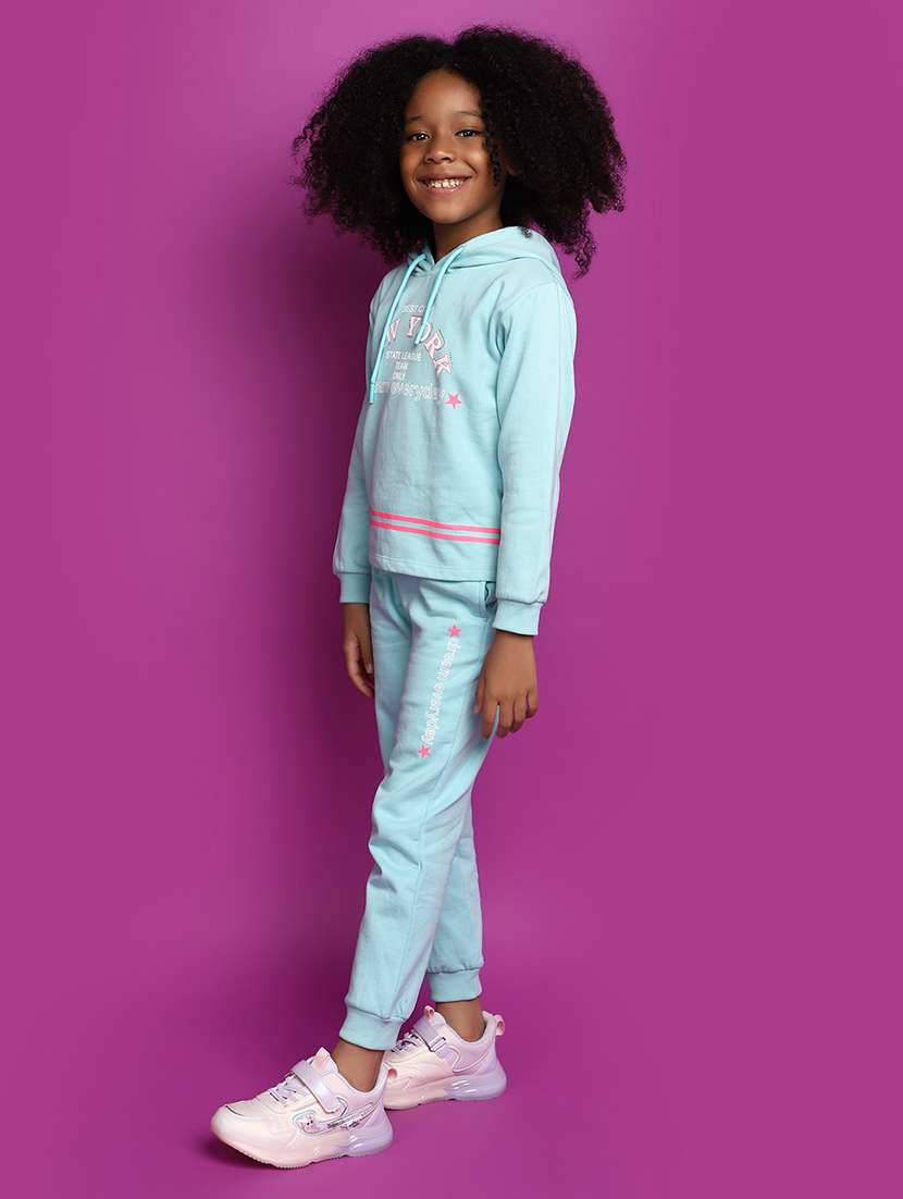 girls front typographic print hooded top & trouser set - 20534619 -  Standard Image - 1