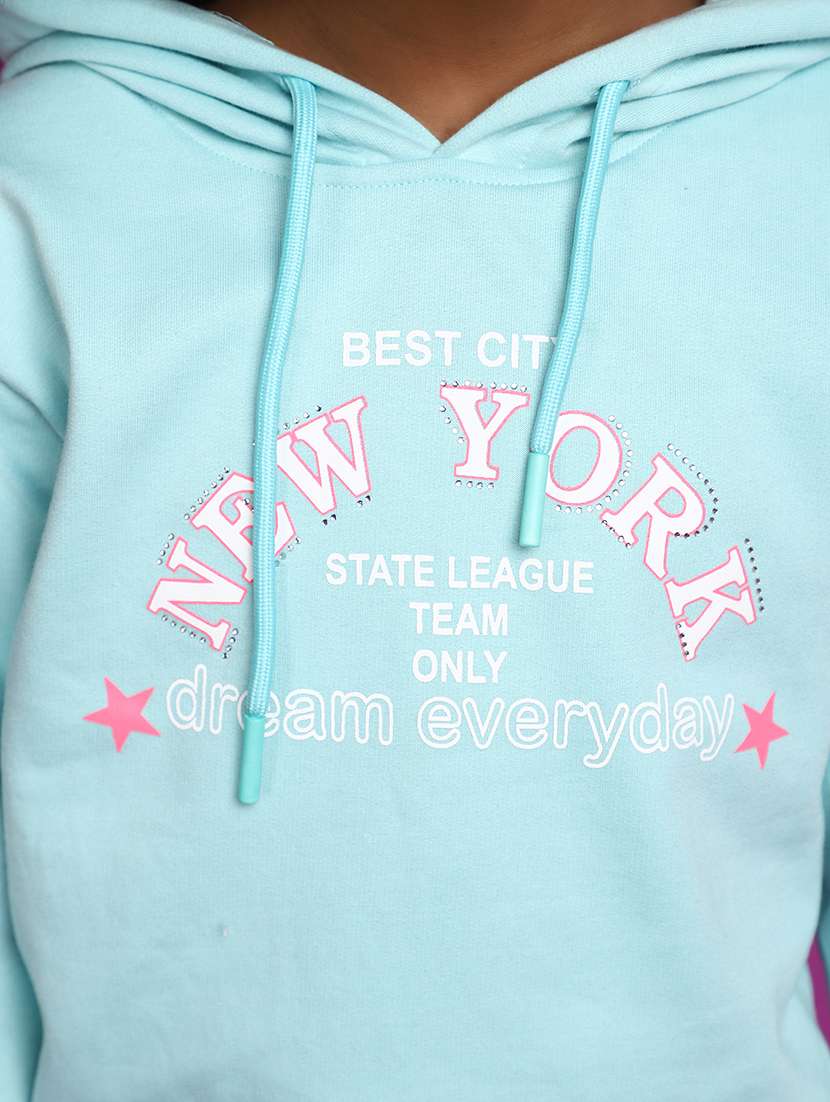 girls front typographic print hooded top & trouser set - 20534619 -  Standard Image - 4