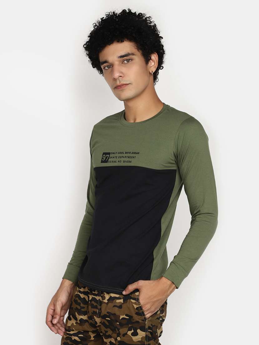 men olive & black color blocked t-shirt - 20534843 -  Standard Image - 1