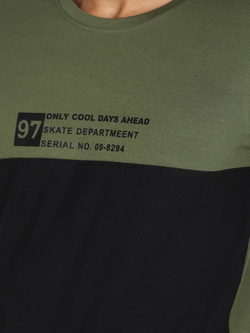 men olive & black color blocked t-shirt - 20534843 -  Standard Image - 4