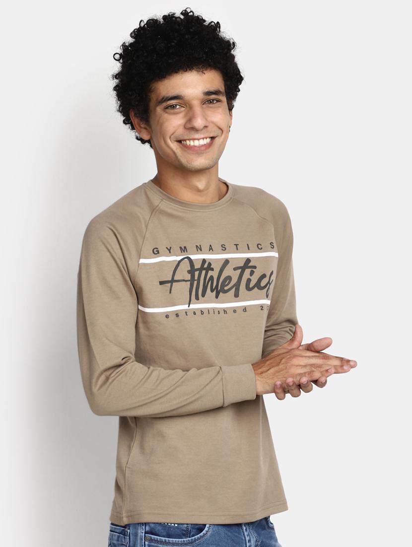 men taupe typographic t-shirt - 20534908 - Standard Image - 1