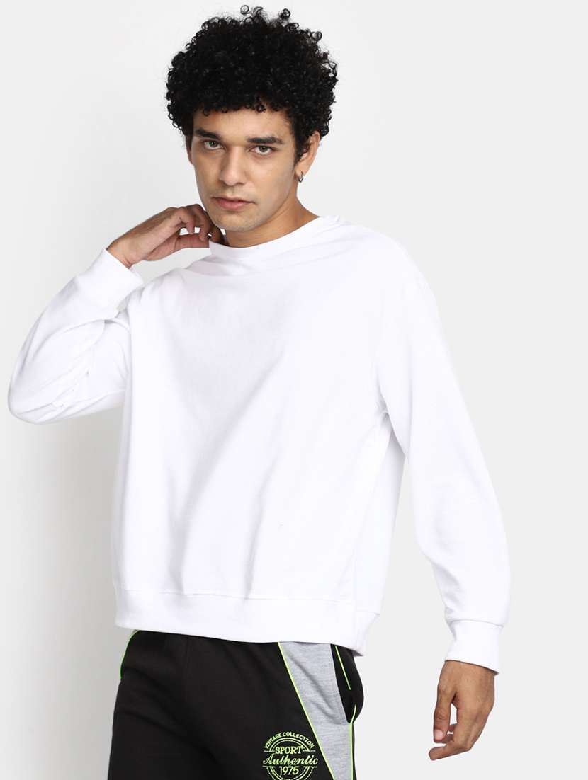 men white cotton solid sweatshirt - 20534953 -  Standard Image - 1