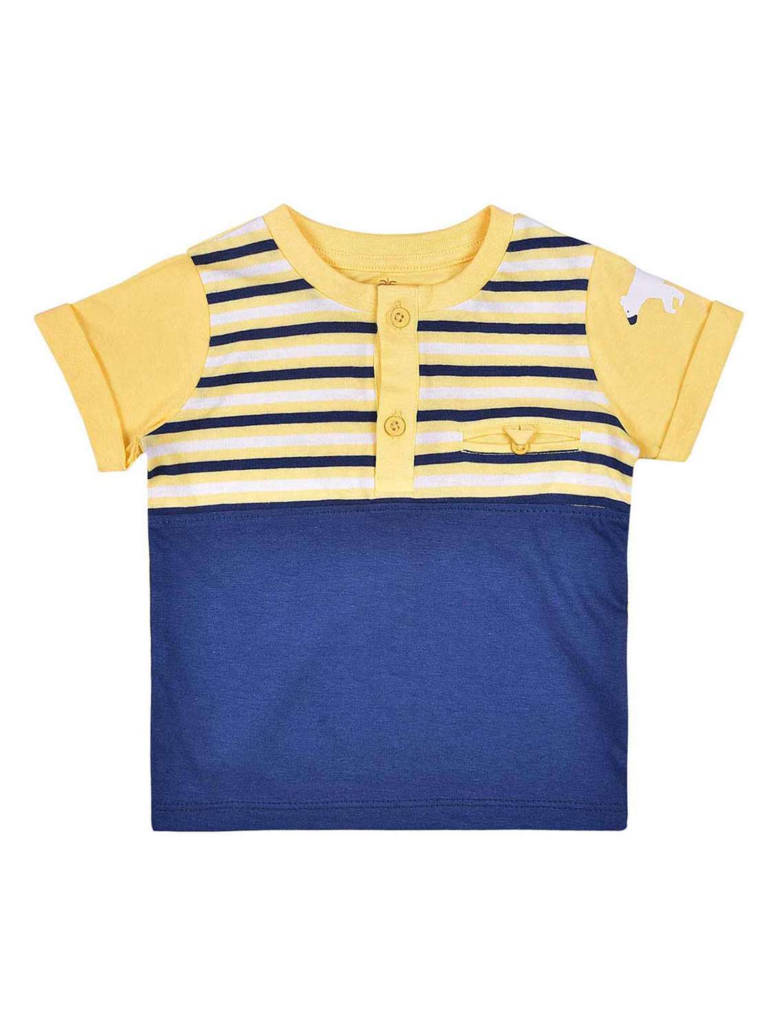 boys blue color block round neck t-shirts