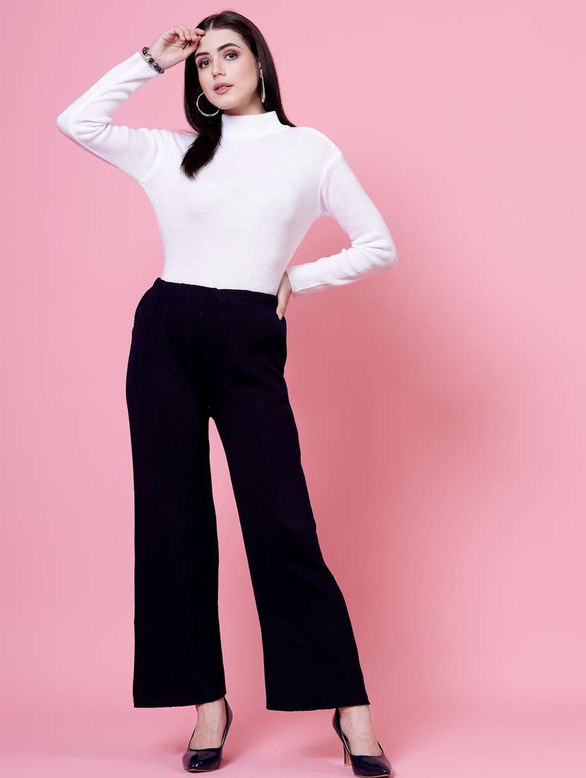 women black wool straight palazzo - 20535177 -  Standard Image - 4