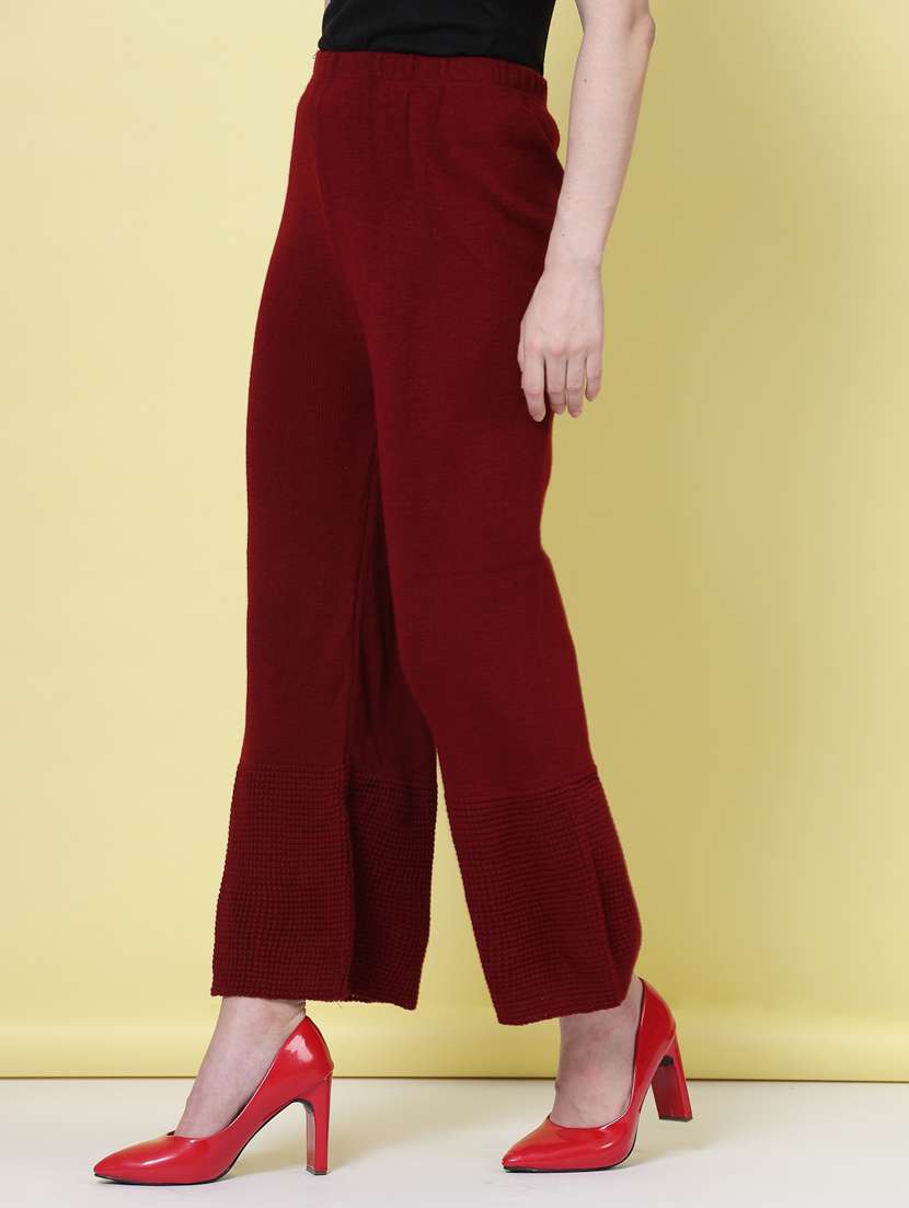 women maroon wool straight palazzo - 20535180 -  Standard Image - 1