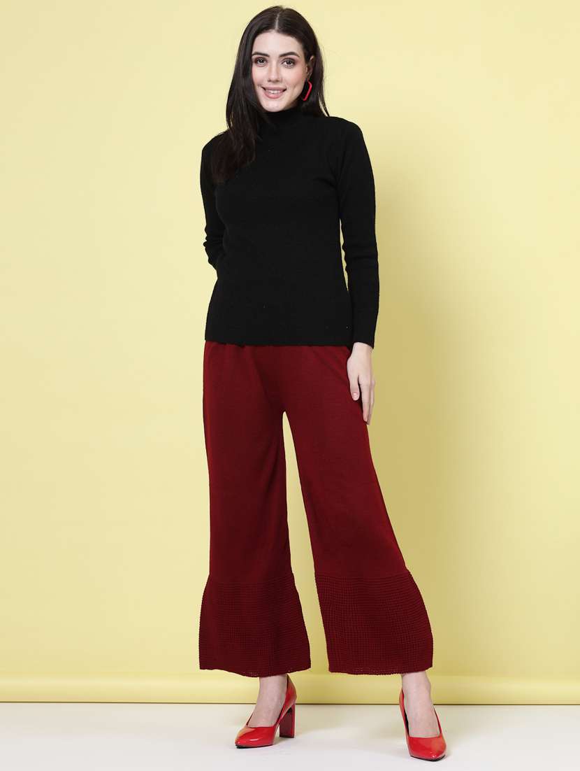 women maroon wool straight palazzo - 20535185 -  Standard Image - 4