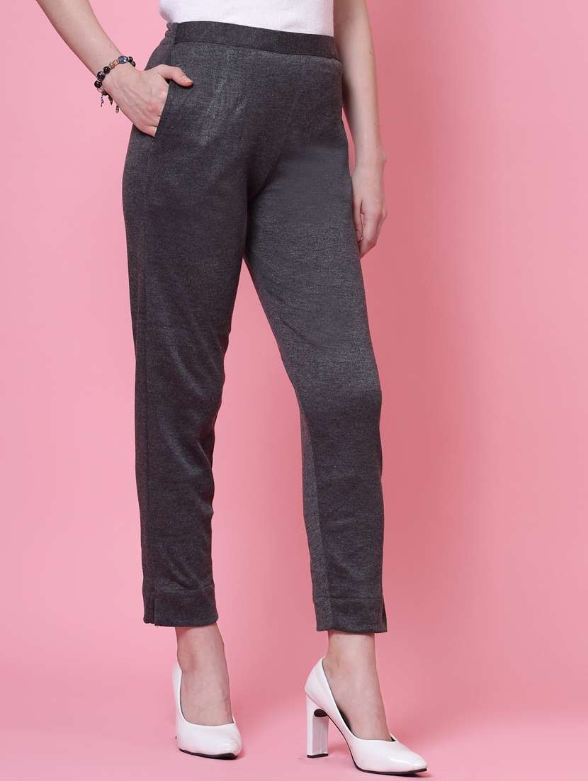 women grey solid woolen pant - 20535202 -  Standard Image - 1