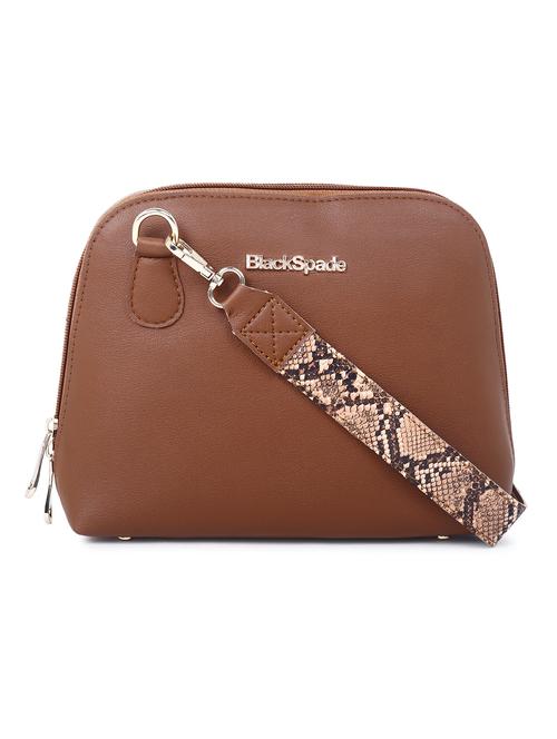 brown leatherette (pu) structured sling bag - 20535298 - Standard Image - 0