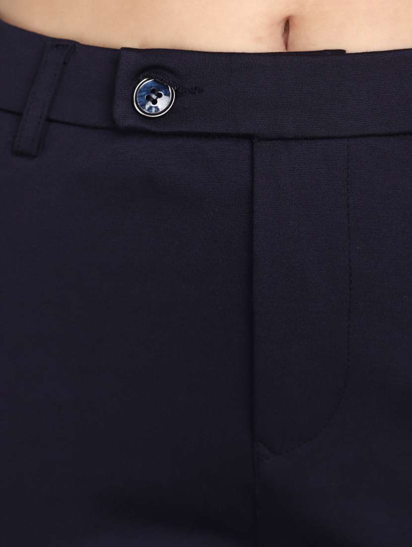 women solid navy blue flat front trouser - 20536304 -  Standard Image - 4