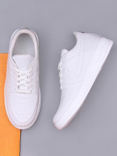 men solid white lace up sneaker - 20536439 -  Standard Image - 0