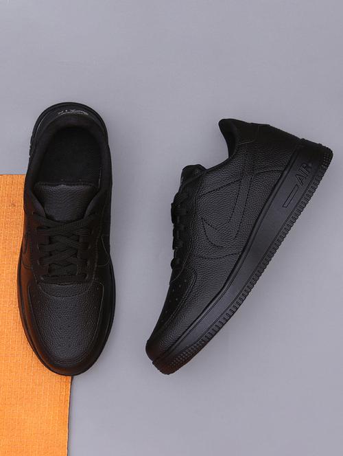 men solid black lace up sneaker - 20536441 - Standard Image - 0