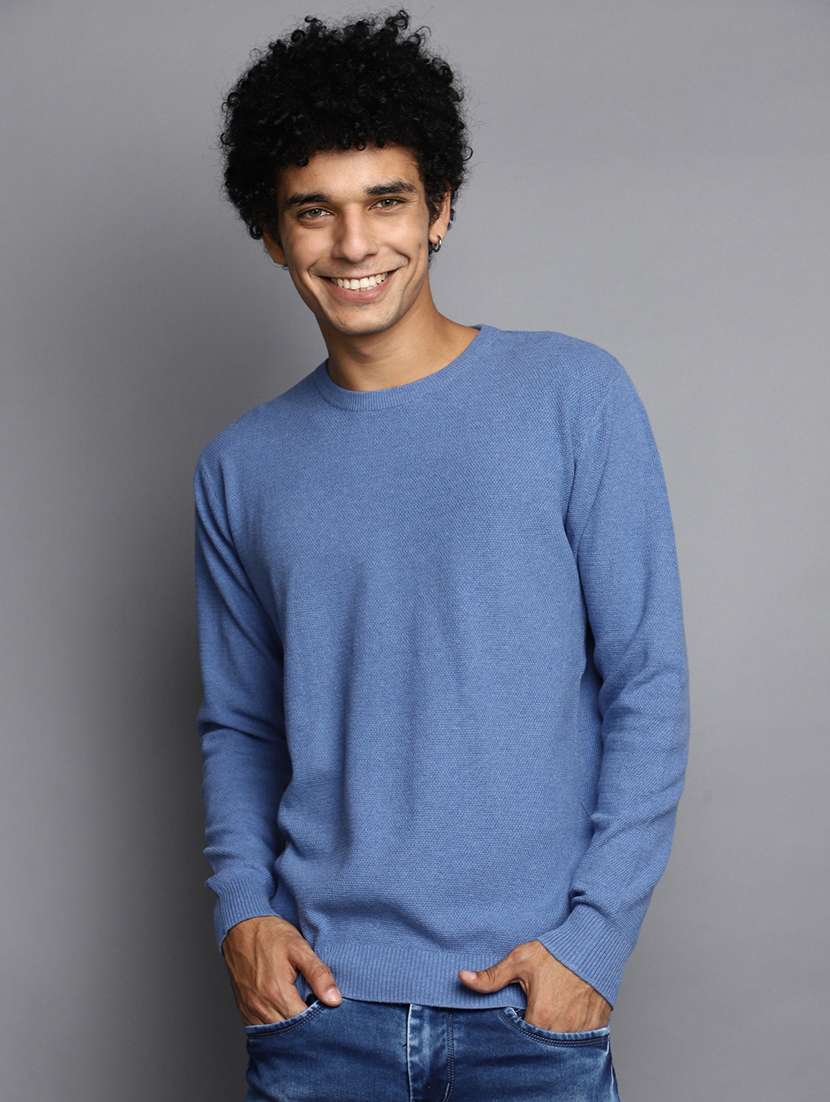 men solid crew neck pullover