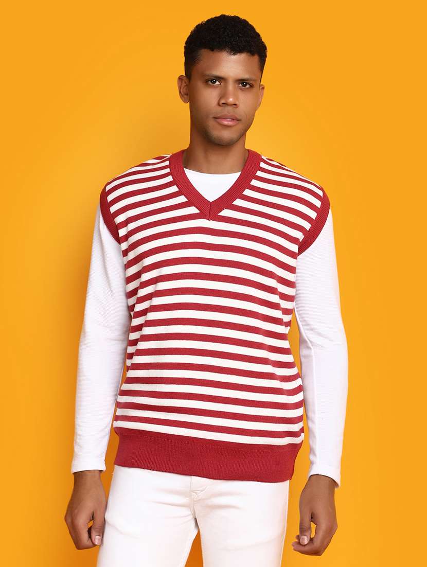 men red & white striped pullover