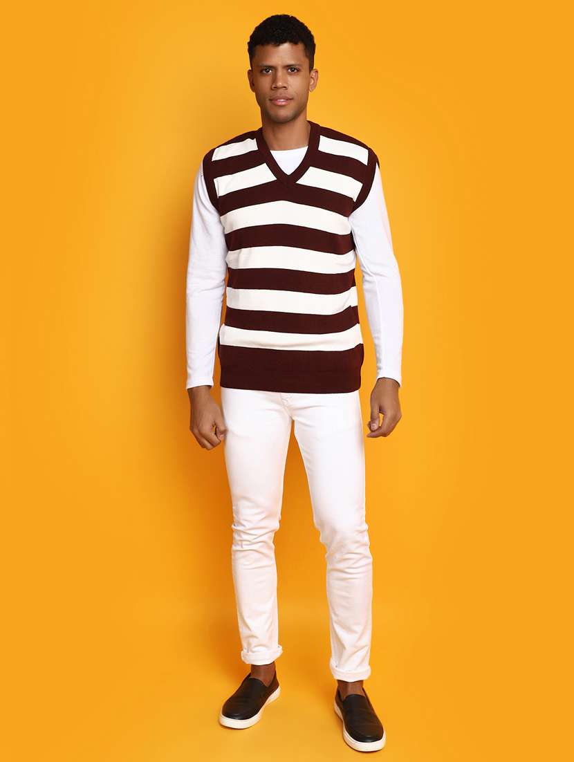 men burgundy & white striped pullover - 20536555 -  Standard Image - 4