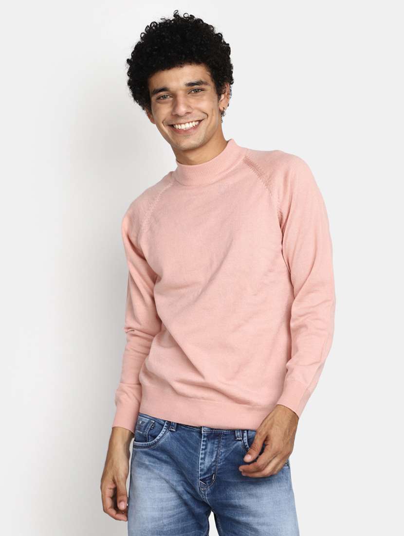 men solid mock neck pullover