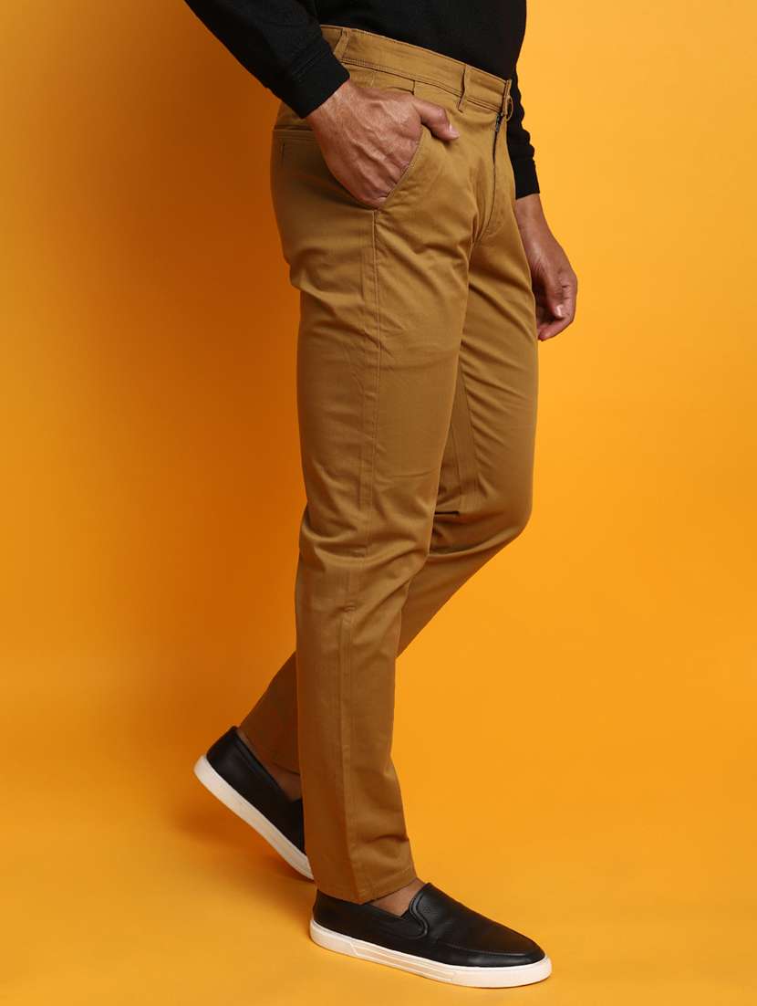 men mid rise solid chinos casual trouser - 20536626 -  Standard Image - 1