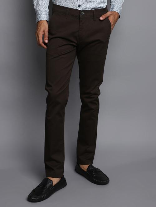 men dark brown cotton chino trouser - 20536627 - Standard Image - 0
