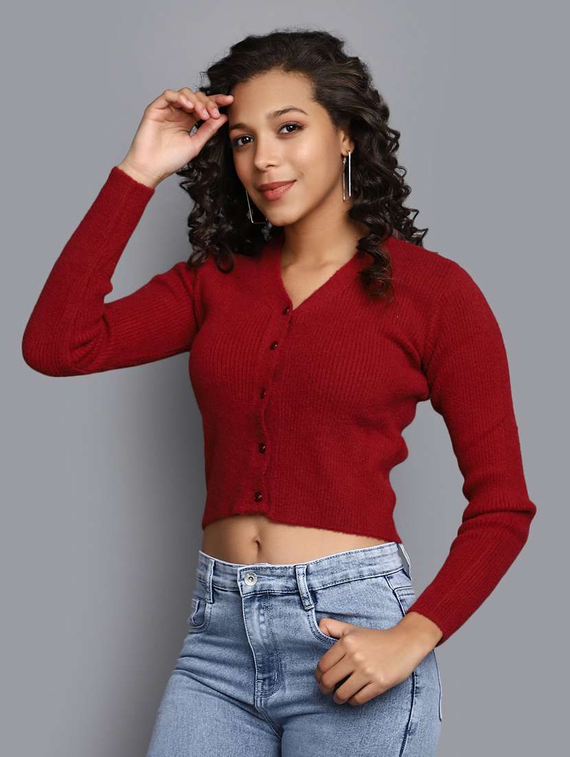 maroon acrylic cardigan - 20536697 -  Standard Image - 1