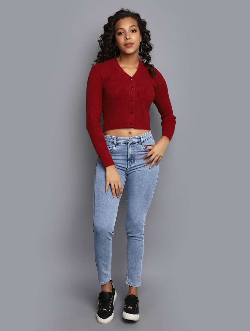 maroon acrylic cardigan - 20536697 -  Standard Image - 4