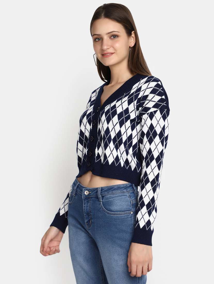 v-neck navy blue acrylic cardigan - 20536699 -  Standard Image - 1