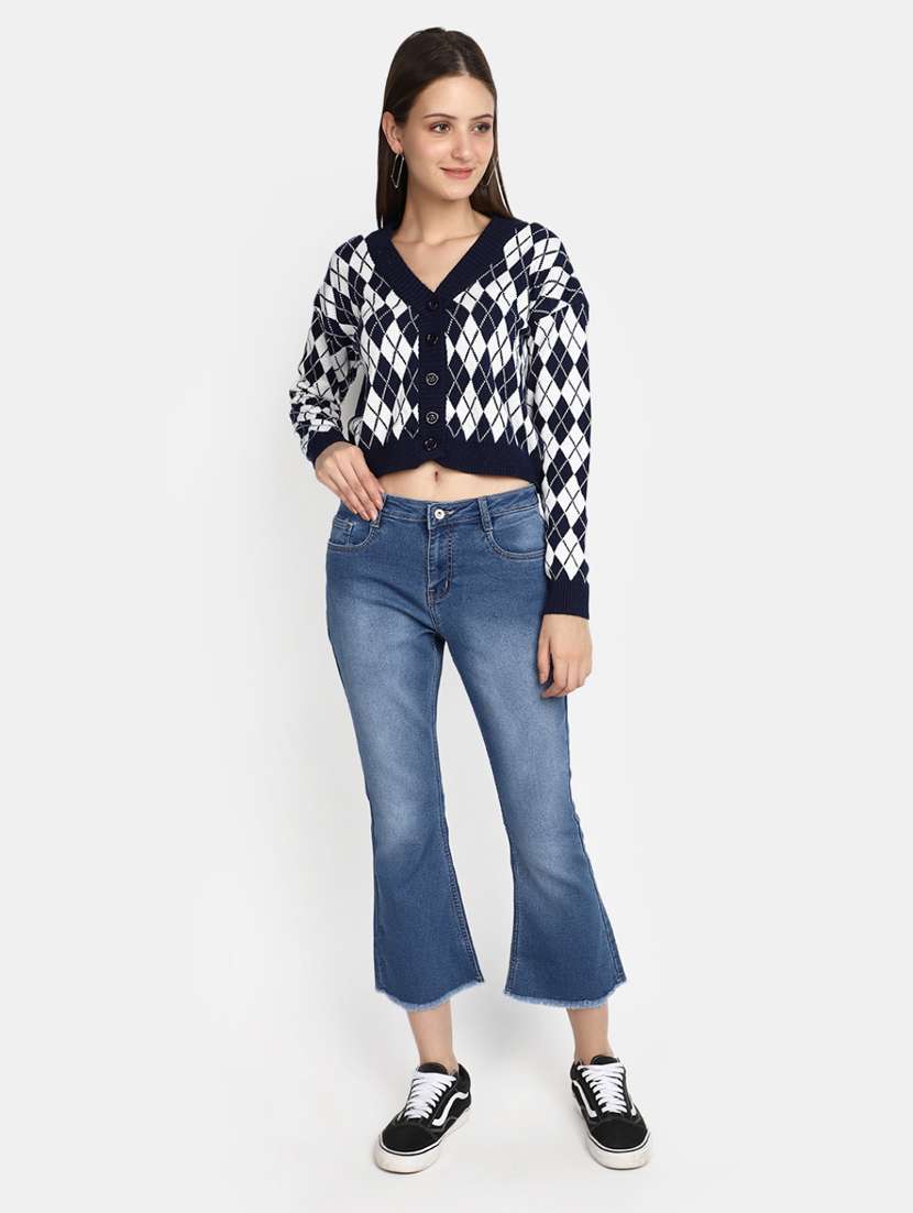 v-neck navy blue acrylic cardigan - 20536699 -  Standard Image - 4