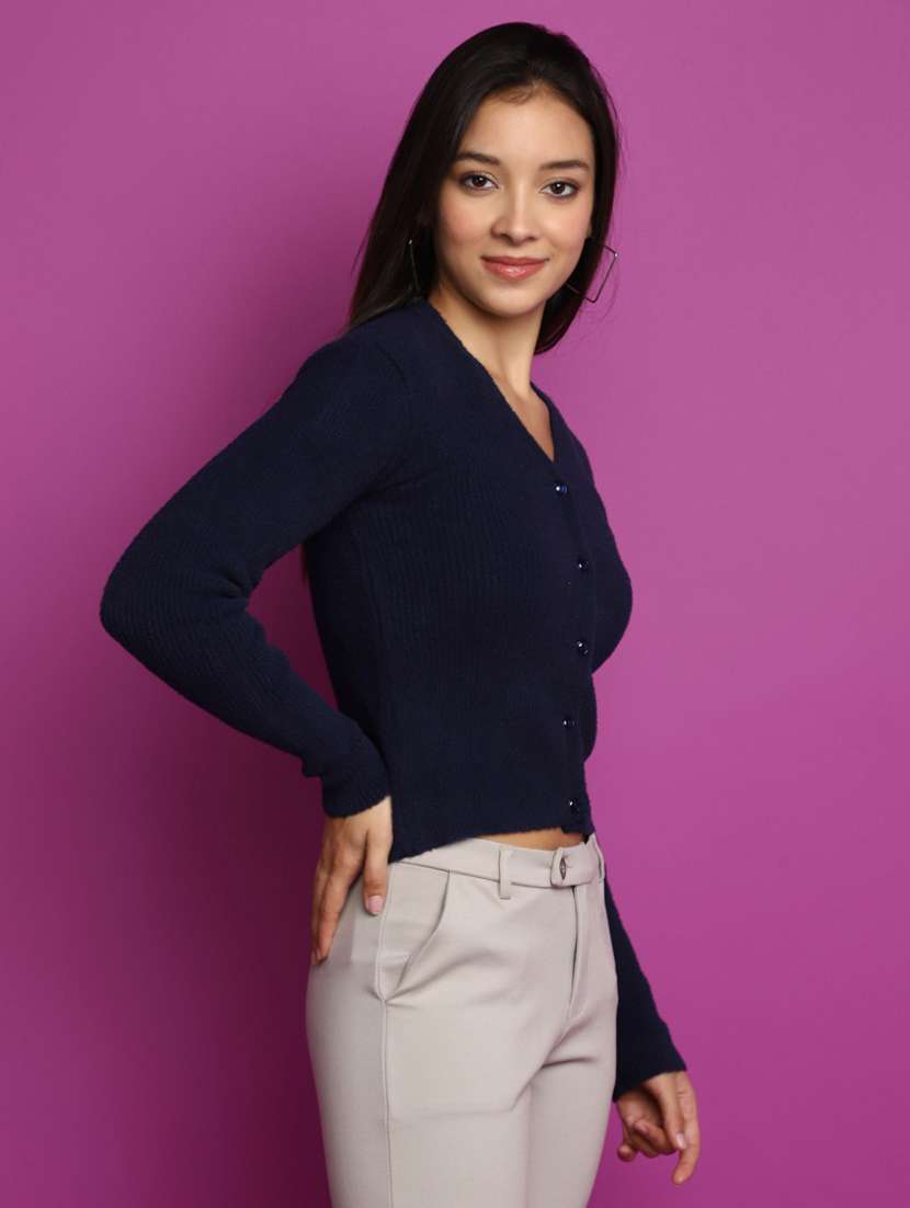 women solid long sleeves cardigan - 20536728 -  Standard Image - 1